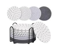 Sottobicchieri In Cotone Set di sottobicchieri assorbenti in tessuto cotone da 9 pezzi, supporto coordinato, protezione tavolo for soggiorno(9-Pack Grey Set)