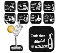 Sottobicchieri in feltro con scritte in gin, 8 sottobicchieri in vetro, resistenti al calore, lavabili per bevande, bar, tazze, vetro, amanti del gin e bevitori di gin (10 x 10 cm)