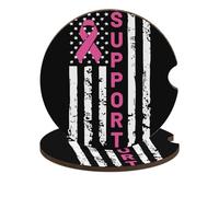 Sottobicchieri in legno antiscivolo per auto, confezione da 2, con bandiera rosa a sostegno della lotta contro il cancro al seno, 6,6 cm, per proteggere il portabicchiere dell'auto.