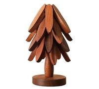 Sottobicchieri in legno per caldi, set da 4 pezzi + supporto come un albero di Natale, in legno, per padelle, tazze, pentole e caldi