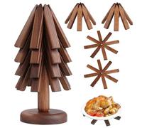 Sottobicchieri in legno per piatti caldi, sottobicchieri in legno per piatti caldi, in legno di noce nero, a forma di albero, per cucina e sala da pranzo, design lungo, con base