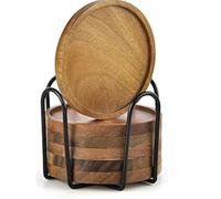 Sottobicchieri in legno rotondo per bicchieri, set da 6 sottobicchieri in legno di acacia con supporto, sottobicchieri in Ufficio Casa bar per bevande, tazze, vetro