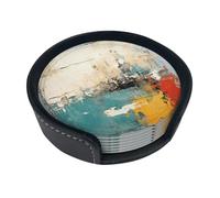 Sottobicchieri in pelle con stampa astratta colorata a righe set di 6 sottobicchieri rotondi con supporto per casa, ufficio, bar