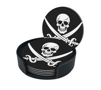 Sottobicchieri in pelle con stampa bandiera pirata per bevande, set di sottobicchieri per bevande, sottobicchieri con supporto per bevande calde o fredde, set da 6