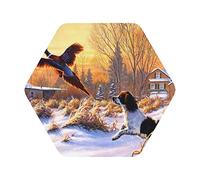 Sottobicchieri in pelle con stampa fagiano che cattura il cane, set di 6, sottobicchieri per tè e caffè, quattro forme tra cui scegliere
