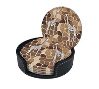 Sottobicchieri in pelle con stampa giraffa per bevande, set di sottobicchieri per bevande, tappetino per tazze con supporto per bevande calde o fredde, set da 6