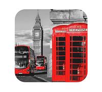 Sottobicchieri in pelle con stampa telefono retrò di Londra, Inghilterra, Regno Unito, set di 4, sottobicchieri per tè e caffè, quattro forme tra cui scegliere