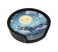 Sottobicchieri in pelle con supporto, motivo luna, nuvola, stella, stampati, decorazione per sala da pranzo, per casa, ufficio, cucina, set di 6 sottobicchieri resistenti al calore, per protezione da