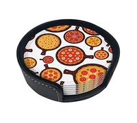 Sottobicchieri in pelle con supporto per pizza, set di 6 sottobicchieri resistenti al calore, per protezione da tavolo, decorazione da scrivania