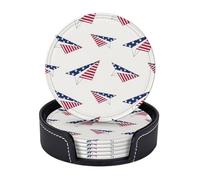 Sottobicchieri in pelle di alta qualità con bandiera degli Stati Uniti e motivo "Independence Day" - Set da 6 con supporto, eleganti sottobicchieri per bevande, per cucina, caffè e arredamento per la