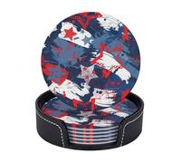 Sottobicchieri in pelle di alta qualità con dipinto a olio della bandiera americana per il Giorno dell'Indipendenza - Set da 6 con supporto, eleganti sottobicchieri per bevande per cucina, caffè e arr