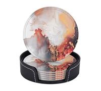 Sottobicchieri in pelle di alta qualità con inchiostro grigio arancione marrone, effetto marmo, ombre, semplici, set da 6 con supporto, eleganti sottobicchieri per bevande, per cucina, caff