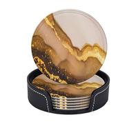 Sottobicchieri in pelle di alta qualità con inchiostro Marble Ombre giallo bianco e oro - Set da 6 con supporto, eleganti sottobicchieri per bevande per cucina, caffè e arredamento per la c