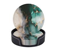 Sottobicchieri in pelle di alta qualità con inchiostro marmorizzato, color cachi, oro, grigio e verde - Set da 6 con supporto, eleganti sottobicchieri per bevande per cucina, caffè e arreda