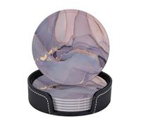 Sottobicchieri in pelle di alta qualità con linea semplice viola rosa oro e marmo - Set da 6 con supporto, eleganti sottobicchieri per bevande per cucina, caffè e arredamento per la casa