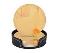 Sottobicchieri in pelle di alta qualità con motivo a inchiostro semplice, linea gialla e arancione, Marble Ombre - Set da 6 con supporto, eleganti sottobicchieri per bevande per cucina, caffè e arreda