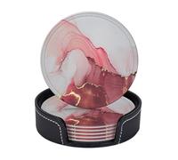 Sottobicchieri in pelle di alta qualità con motivo astratto in marmo sfumato e, sfondo bianco rosso trasparente - Set da 6 con supporto, eleganti sottobicchieri per bevande per cucina, caff
