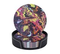 Sottobicchieri in pelle di alta qualità con motivo e ombre, semplici, vintage, con inchiostro e pittura a olio - Set da 6 con supporto, eleganti sottobicchieri per bevande, per cucina, caff