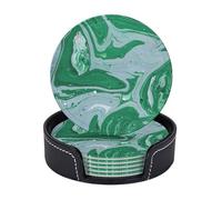 Sottobicchieri in pelle di alta qualità con motivo Ombre, semplice arte, verde e blu, astratti - Set da 6 con supporto, eleganti sottobicchieri per bevande, per cucina, caffè e arredamento