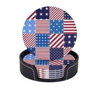 Sottobicchieri in pelle di alta qualità con motivo patchwork a stelle e strisce della bandiera degli Stati Uniti per il Giorno dell'Indipendenza - Set da 6 con supporto, eleganti sottobicchieri per be