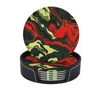 Sottobicchieri in pelle di alta qualità con motivo sfumato, semplice arte, verde e rosso, astratto, dipinto a olio - Set da 6 con supporto, eleganti sottobicchieri per bevande, per cucina,