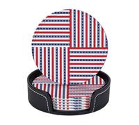 Sottobicchieri in pelle di alta qualità con strisce della bandiera americana per il Giorno dell'Indipendenza - Set da 6 con supporto, eleganti sottobicchieri per bevande per cucina, caffè e arredament