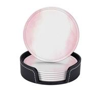 Sottobicchieri in pelle di alta qualità, moderni, astratti, in marmo, con sfumature, rosa, rosa e filo d'oro - Set da 6 con supporto, eleganti sottobicchieri per bevande, per cucina, caffè