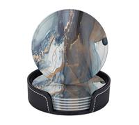 Sottobicchieri in pelle di alta qualità, moderni, astratti, sfumati, grigio chiaro, filo d'oro - Set da 6 con supporto, eleganti sottobicchieri per bevande, per cucina, caffè e arredamento