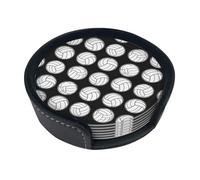 Sottobicchieri in pelle per bevande, sottobicchieri rotondi per uso domestico e in cucina, compatibili con il sottobicchiere da pallavolo nero e bianco