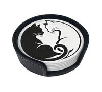 Sottobicchieri in pelle per bevande, tappetino rotondo per tazze, per uso domestico e in cucina, compatibile con il sottobicchiere Yin Yang Black and White Sleepy Cat