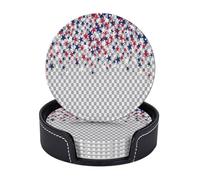 Sottobicchieri in pelle premium a quadri grigi e bianchi Independence Day Star - Set da 6 con supporto, eleganti sottobicchieri per bevande per cucina, caffè e arredamento per la casa