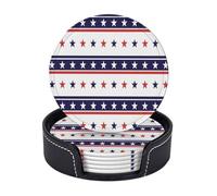 Sottobicchieri in pelle premium blu e bianca Independence Day Star - Set da 6 con supporto, eleganti sottobicchieri per bevande per cucina, caffè e arredamento per la casa