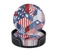Sottobicchieri in pelle premium con bandiera americana e geometria astratta per il giorno dell'indipendenza - Set da 6 con supporto, eleganti sottobicchieri per bevande per cucina, caffè e arredamento