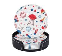 Sottobicchieri in pelle premium con bandiera degli Stati Uniti e stelle dei fuochi d'artificio per il Giorno dell'Indipendenza - Set da 6 con supporto, eleganti sottobicchieri per bevande per cucina,