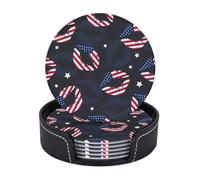 Sottobicchieri in pelle premium con bandiera USA e stella del Giorno dell'Indipendenza del 4 luglio - Set da 6 con supporto, eleganti sottobicchieri per bevande per cucina, caffè e arredamento per la