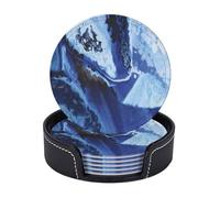 Sottobicchieri in pelle premium con inchiostro blu navy, blu cielo e, Marble Ombre Simple Art Ink - Set da 6 con supporto, eleganti sottobicchieri per bevande per cucina, caffè e arredament