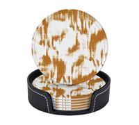 Sottobicchieri in pelle premium con inchiostro sfumato astratto in marmo giallo marrone bianco - Set da 6 con supporto, eleganti sottobicchieri per bevande per cucina, caffè e arredamento p