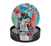 Sottobicchieri in pelle premium con motivo astratto e sfumato, moderno, e geometria - Set da 6 con supporto, eleganti sottobicchieri per bevande, per cucina, caffè e arredamento per la casa