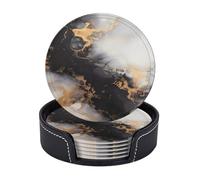 Sottobicchieri in pelle premium con motivo astratto Marble Ink, nero, oro e bianco - Set da 6 con supporto, eleganti sottobicchieri per bevande per cucina, caffè e arredamento per la casa