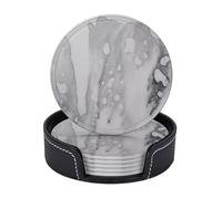 Sottobicchieri in pelle premium con motivo astratto ombreggiato, semplice arte, grigio vintage, marmo - Set da 6 con supporto, eleganti sottobicchieri per bevande per cucina, caffè e arredamento per l