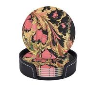Sottobicchieri in pelle premium con motivo marmo sfumato, inchiostro, nero e oro, arte moderna, set da 6 con supporto, eleganti sottobicchieri per bevande, cucina, caffè e arredamento per l
