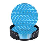 Sottobicchieri in pelle premium con stella e sfondo blu cielo per il Giorno dell'Indipendenza - Set da 6 con supporto, eleganti sottobicchieri per bevande per cucina, caffè e arredamento per la casa