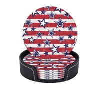 Sottobicchieri in pelle premium con stella rossa e bianca retrò Independence Day - Set da 6 con supporto, eleganti sottobicchieri per bevande per cucina, caffè e arredamento per la casa