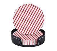 Sottobicchieri in pelle premium con strisce bianche e rosse Independence Day - Set da 6 con supporto, eleganti sottobicchieri per bevande per cucina, caffè e arredamento per la casa