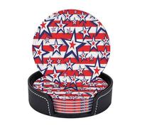 Sottobicchieri in pelle premium con strisce rosse e bianche a forma di stella Independence Day - Set da 6 con supporto, eleganti sottobicchieri per bevande per cucina, caffè e arredamento per la casa