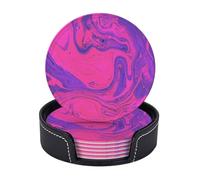Sottobicchieri in pelle premium con texture vintage viola rosa e semplice arte astratta ombreggiata - Set da 6 con supporto, eleganti sottobicchieri per bevande per cucina, caffè e arredamento per la