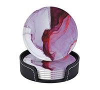 Sottobicchieri in pelle premium Marble Ombre Simple Art Ink Red Purple - Set da 6 con supporto, eleganti sottobicchieri per bevande per cucina, caffè e arredamento per la casa