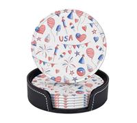 Sottobicchieri in pelle premium per la celebrazione della bandiera americana del Giorno dell'Indipendenza - Set da 6 con supporto, eleganti sottobicchieri per bevande per cucina, caffè e arredamento p