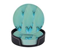 Sottobicchieri in pelle premium retrò Marble Ombre Simple Art Ink Teal Green - Set da 6 con supporto, eleganti sottobicchieri per bevande per cucina, caffè e arredamento per la casa