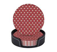 Sottobicchieri in pelle premium semplici con stella rossa bianca retrò Independence Day - Set da 6 con supporto, eleganti sottobicchieri per bevande per cucina, caffè e arredamento per la casa